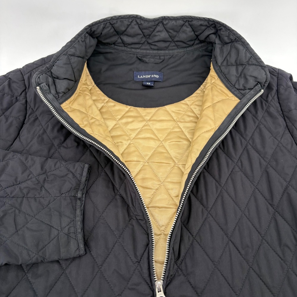 Lands End Mens‎ 3X Black Quilted Jacket Diamond Stitch Full Zip Mock Neck Coat - Picture 2 of 9